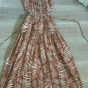 Moon River Strapless Dress in Brown and White